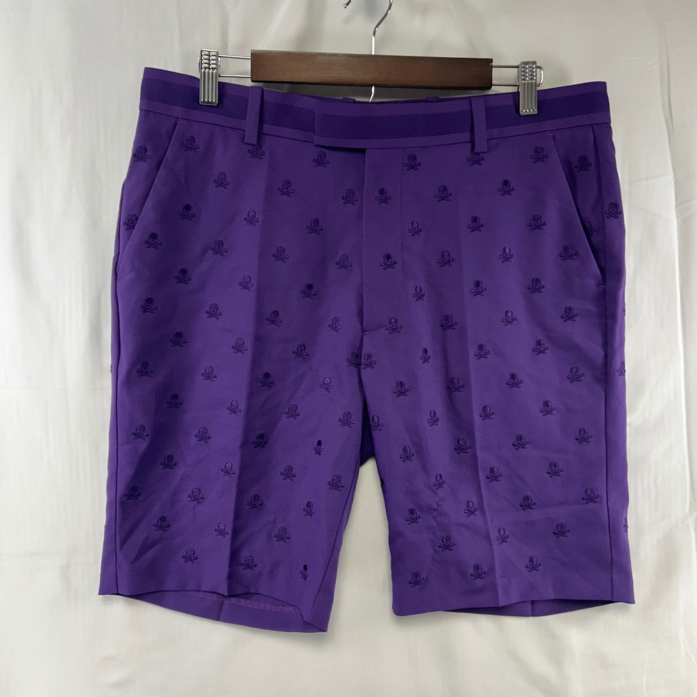 G/FORE Golf Shorts Mens 34 Purple Embroidered Skull Crossbones G4MF20B02